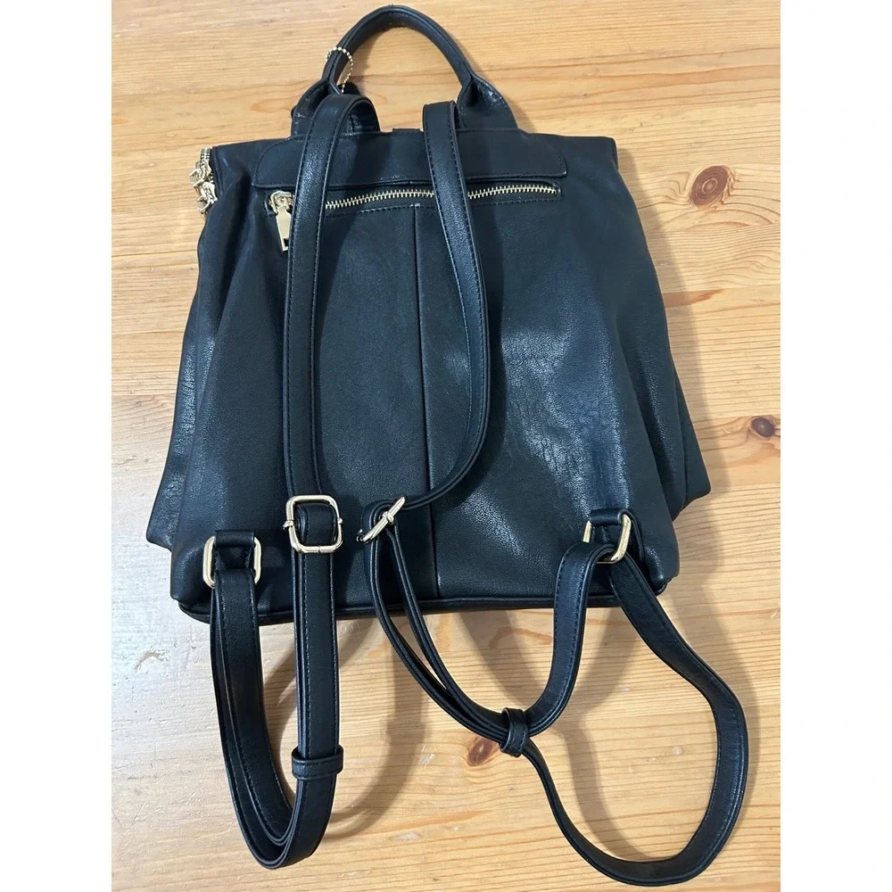 Miztique Black Diana Vegan Leather Backpack Tassel Gold Hardware Large Travel